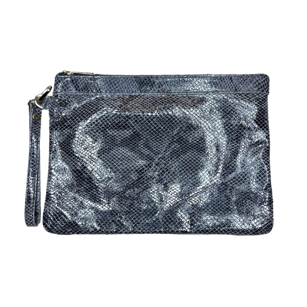Laura DiMaggio Genuine Leather Snakeskin Print Clutch/Wristlet, Gray/Black